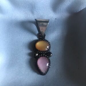 Vintage Sterling Silver Pendant with Pink and Yellow Gemstones